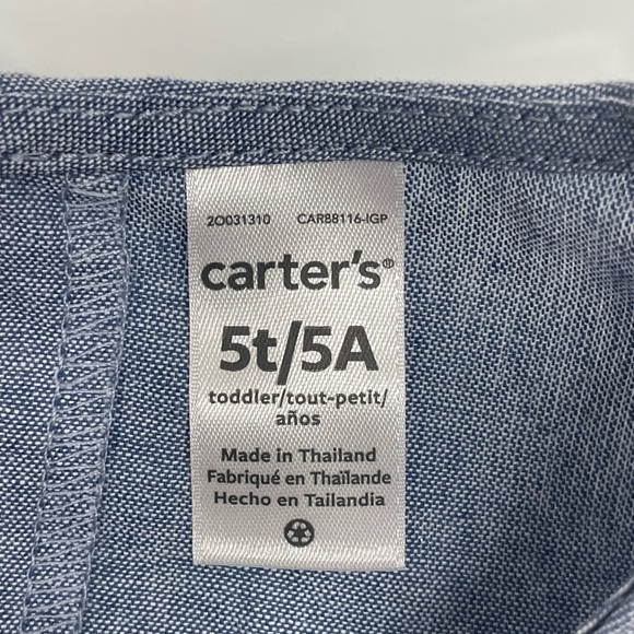 Carter's® Blue Long Sleeve Chambray Blouse with Pleated Front Size: 5T - Picture 5 of 7